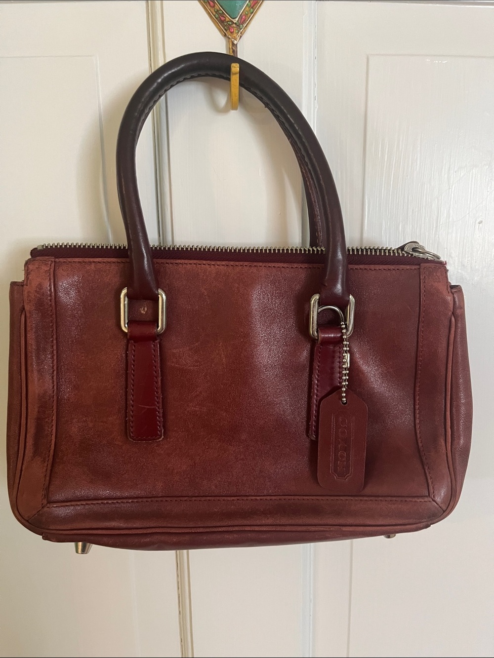 Small Coach Burgundy Red Leather Satchel with Top Handles